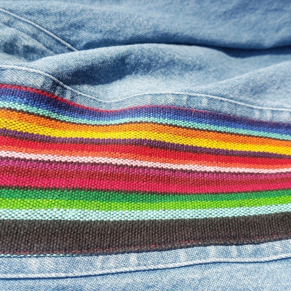 Tantrums boho Aztec tribal Mexican art Jean jacket medium - Picture 3 of 8